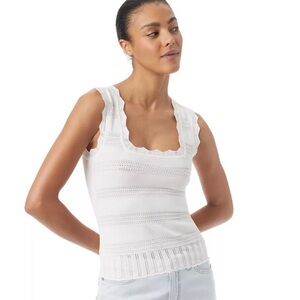 NWT Design 365 Elegant White Pointelle Knit Sleeveless Sweater M
